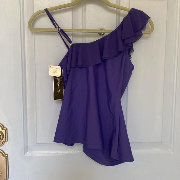 Royal Blue One-Shoulder Ruffle Tankini Top - Picture 3 of 4